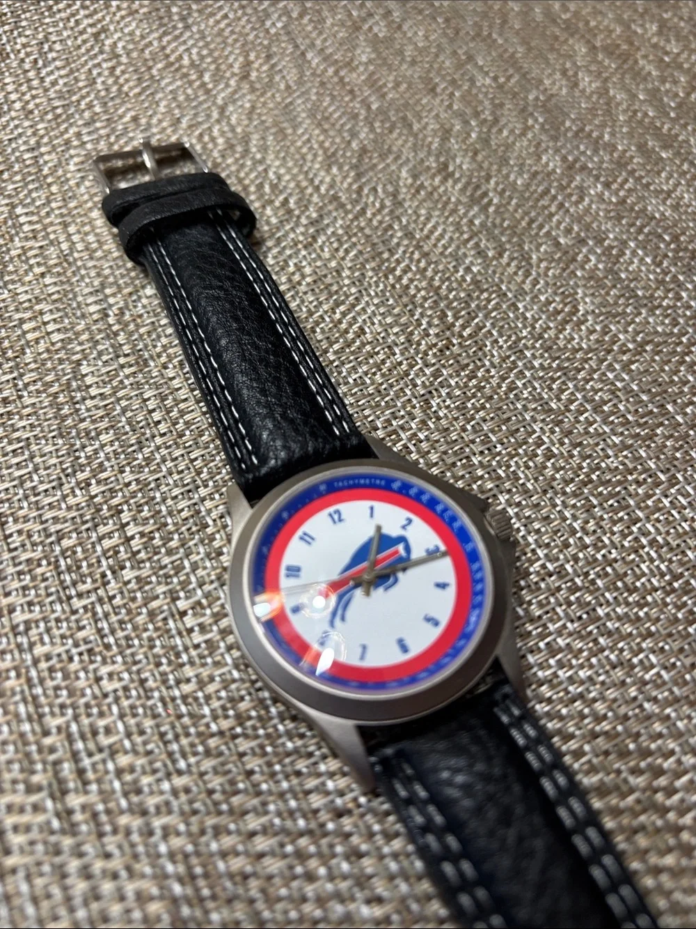 STORTIVI - BUFFALO BILLS Black Leather Men's Watch with Red and Blue Accents 🦬